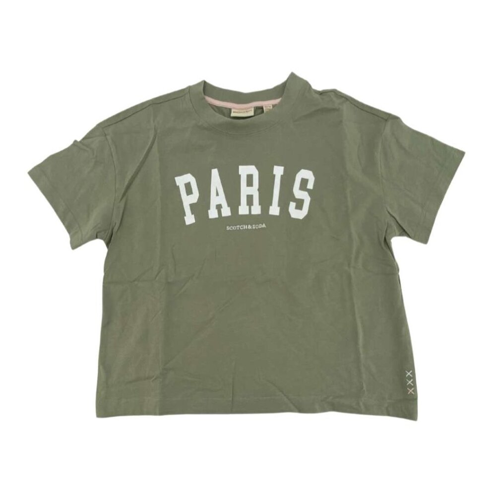 Scotch & Soda Women's Crewneck T-Shirt: Khaki Green | Paris Logo | Various Sizes